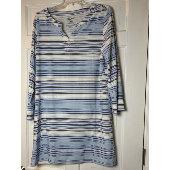 L.L. Bean Dresses & Skirts - L.L.Bean Blue & White Striped Shirt V-Neck Dress Women’s M Reg Soft and Like New